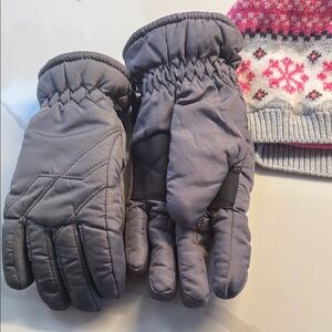 Pink and Gray Kids Winter Hat and Thinsulate Gloves Set